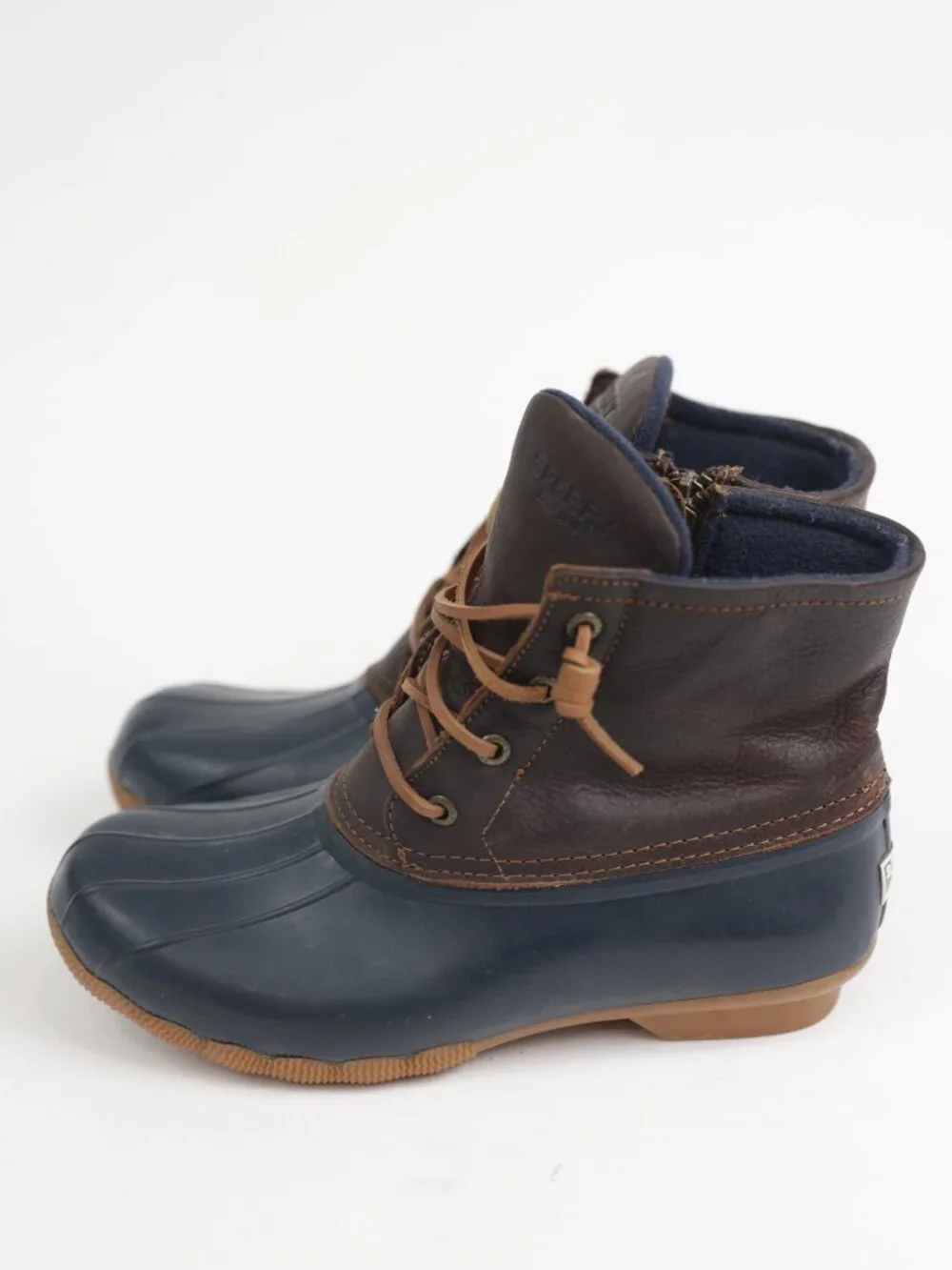 Sperry Women's Saltwater Duck Boots Waterproof Navy Brown Leather